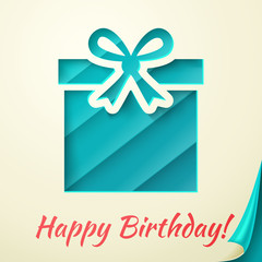 Happy birthday retro card with gift box. Vector illustration