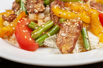 Warm salad with veal
