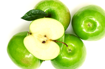 Green apple fruits isolated on white background