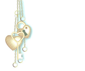 Heart shaped lock, key and ring