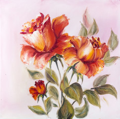 Beautiful roses, oil painting on canvas