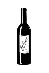 Wine bottle with label - vector illustration.