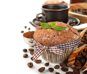 Muffin and coffee beans