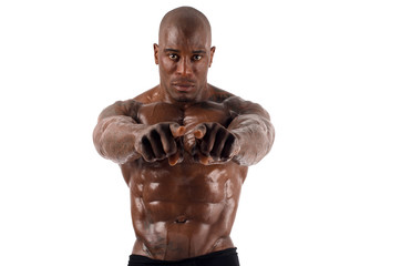 Black bodybuilder pointing to you and asking you to train