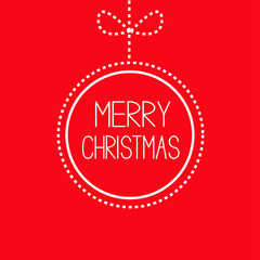 Hanging red Christmas ball with bow. Card.