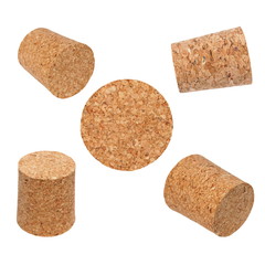 set new wine corks isolated on white (jars, vials)