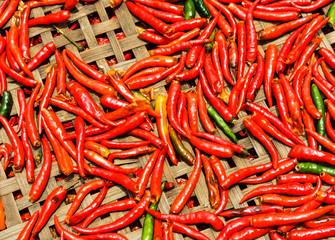 Red Chili peppers on basket