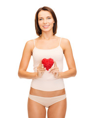 beautiful woman in cotton underwear and red heart