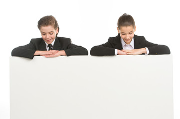 Little business kids. Cheerful little kids in formalwear looking