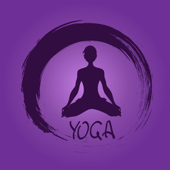 Fototapeta na wymiar Yoga label with Zen symbol and Lotus pose