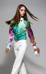 Fashion model pose on gray background