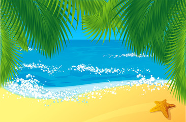 Fototapeta na wymiar Tropical Beach with coconut palm trees. Vector.