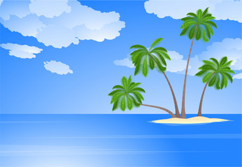 Tropical island with coconut palm trees. Vector.