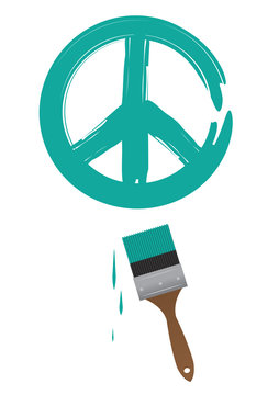 Paintbrush Painting Green Peace Sign