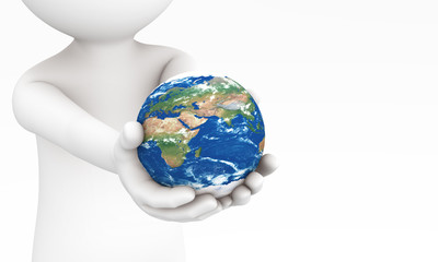 3d human holding the Earth with 2 hands
