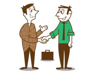 The two men shake hands