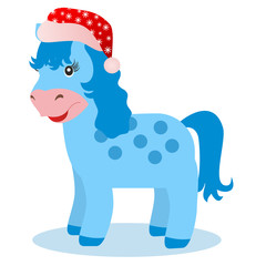 Fototapeta premium blue horse in winter on white background