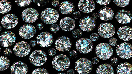 Set of round diamond on black. Gemstone