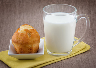 Glass of milk and muffin