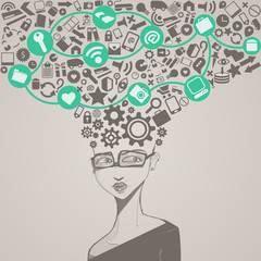 social network head with several icons