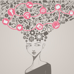 social network head with several icons