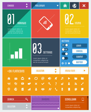 flat user interface template + 36 flat icons & design