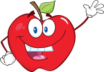 Smiling Apple Cartoon Mascot Character Waving For Greeting