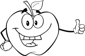 Black And White Apple Cartoon Character Holding A Thumb Up