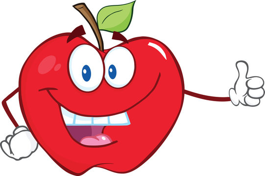 Smiling Apple Cartoon Mascot Character Holding A Thumb Up