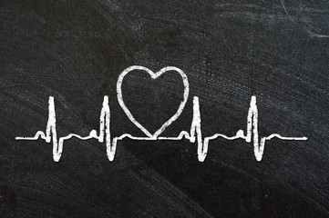 Heartbeat character and design, love heart on a chalkboard
