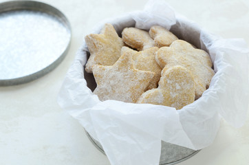 Homemade ginger cookies in tin box