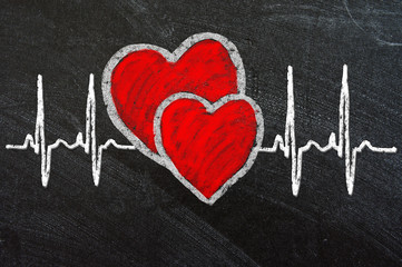 Heartbeat character and design, love heart on a chalkboard