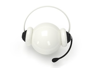 White orb with headset isolated over white