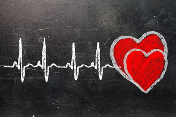 Heartbeat character and design, love heart on a chalkboard