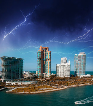 Miami, Florida. Storm In The Sky Above The City