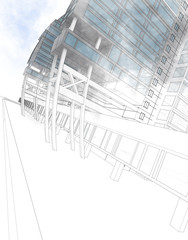 Sketch of the business center. From drawing to implementation.