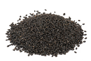 Basil seed on white background .