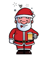 Santa Claus holding a beer while being drunk.