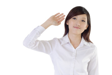 Asian businesswoman raise hand