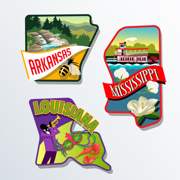 Arkansas Mississippi Louisiana luggage sticker designs