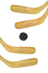 Hockey stick and puck