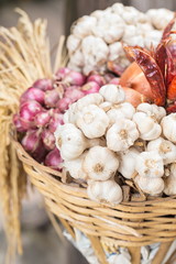 Spices, garlic onions and red onions