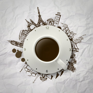 3d cup of coffee traveling around the world