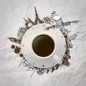 3d cup of coffee traveling around the world