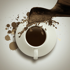 coffee spilling out of a cup 3d as vintage style