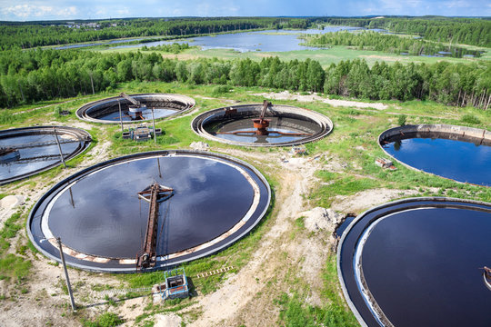 Aerial View Of Industrial Wastewater Treatment Plant In Forest