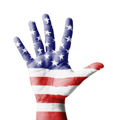 Open hand raised, multi purpose concept, USA flag painted