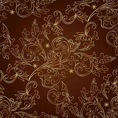 Floral vintage seamless pattern on brown background