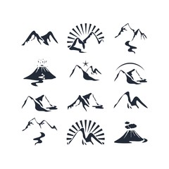 Icons set with various alpine silhouettes - obrazy, fototapety, plakaty
