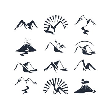 Icons set with various alpine silhouettes